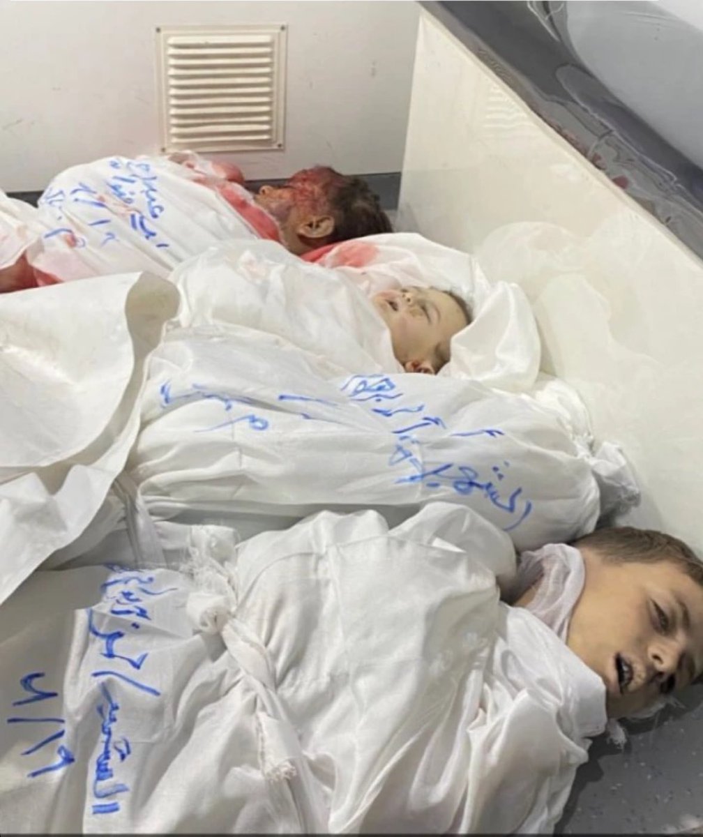 Mientras EEUU, el G-7 y la Unión Europea sancionan a Irán, estos niños han sido asesinados en por bombardeo de Israel en el barrio de Tal Al-Sultan, al oeste de Rafah, Gaza... Israel desvía la mirada internacional para proseguir la masacre.