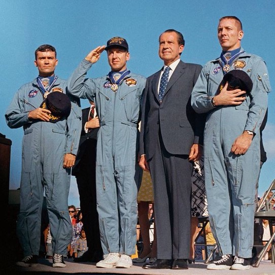 #OTD 1970: President Richard M. Nixon presented the  #Apollo13 astronauts John Swigert, Jim Lovell and Fred W. Haise the Presidential Medal of Freedom during the post-mission ceremonies at Hickam Air Force Base, Hawaii. #USHistory