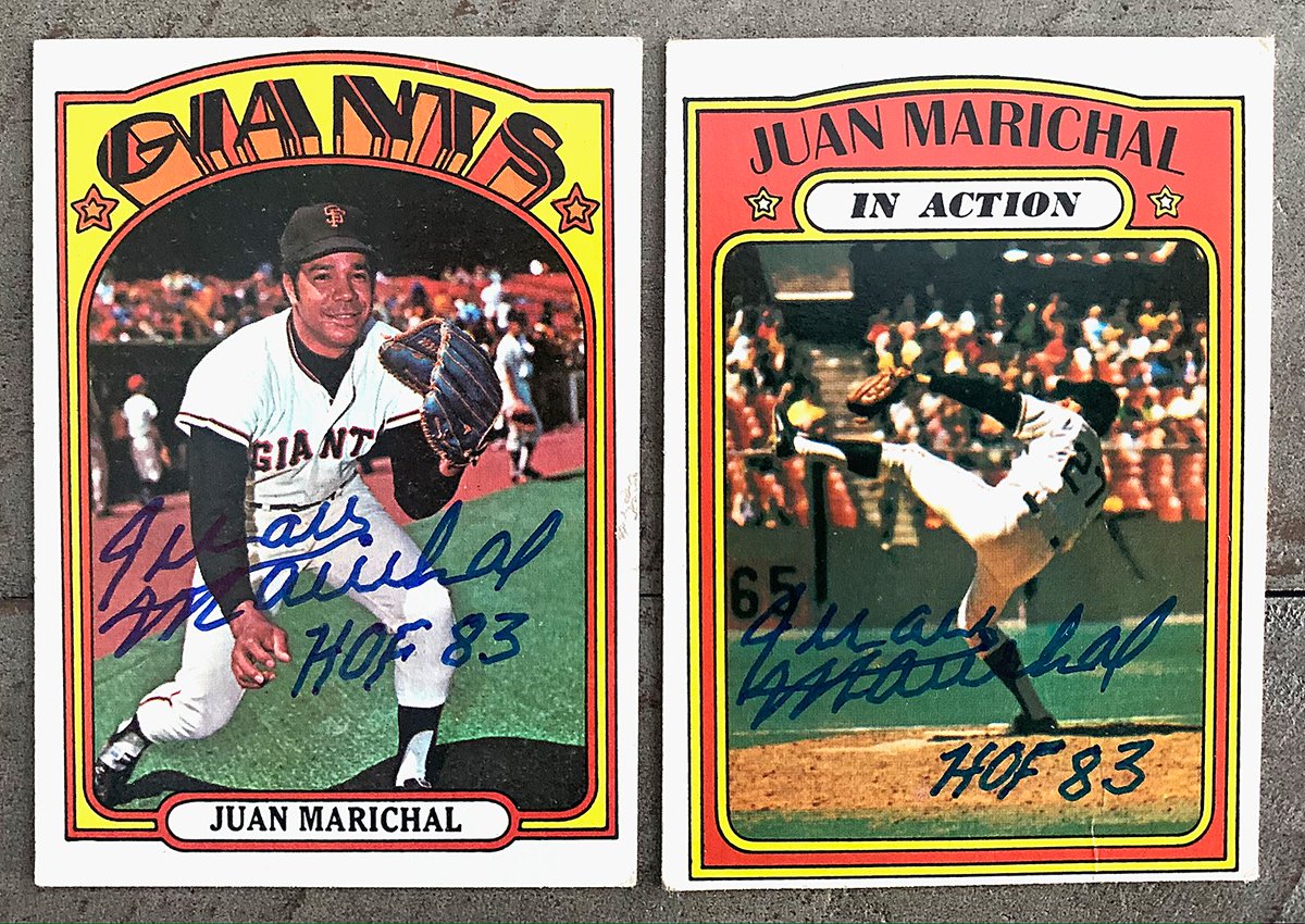 Juan Marichal – 'The Dominican Dandy' had a 16-Yr MLB Career; 10x All-Star; 2x NL Wins Leader; Threw a NoNo in '63; MLB ERA Ldr '69; @SFGiants WoF & No. 27 Retired; Career: 243 Wins, 2.89 ERA, 2300+ Ks; @baseballhall 1983. Autographs thru the mail. 
#ttm #ttmsuccess #1972Topps