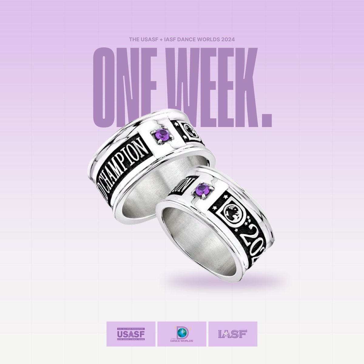 ONE WEEK until THE Dance Worlds 2024… it's got a RING to it 💍 Don’t miss a moment of THE Dance Worlds 2024 LIVE on FloCheer April 26-29 👏 Head to the link in our bio to secure your front-row seat to the action 🔗 @flocheer | #USASF #THEDanceWorlds #DanceWorlds2024