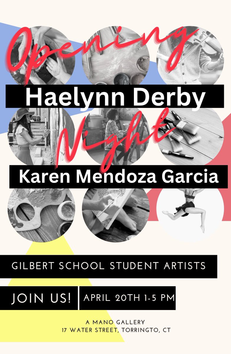 Gilbert student artists, Karen Mendoza-Garcia and Haelynn Derby will have an opening gala for their artwork at
The A Mano Gallery
#ProudToBeAYellowJacket #TheHiveNation <a href="/gilbert_school/">The Gilbert School</a> Thank you Mrs. Grady!