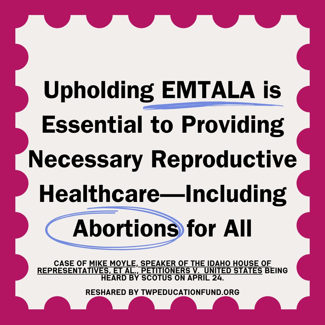 EMTALA has saved the lives of countless people who need of necessary stabilizing treatment—including abortions!!! On April 24, SCOTUS will hear a case that challenges this 40 year federal protection. Read more here: theintercept.com/2024/04/19/ida…