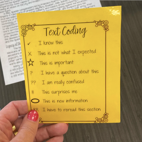 Whatever subject you teach, text coding can support Ss in extracting information and asking questions of the text! (📸 via social_studies_success on Instagram) #StudentSuccess