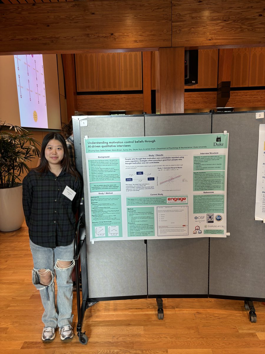 SkylerWyly's tweet photo. Four (incredible) undergraduate researchers in my lab presented our work on motivation control beliefs at the @duke_urs Undergraduate Research Symposium this week! https://t.co/33U5sZUQs2