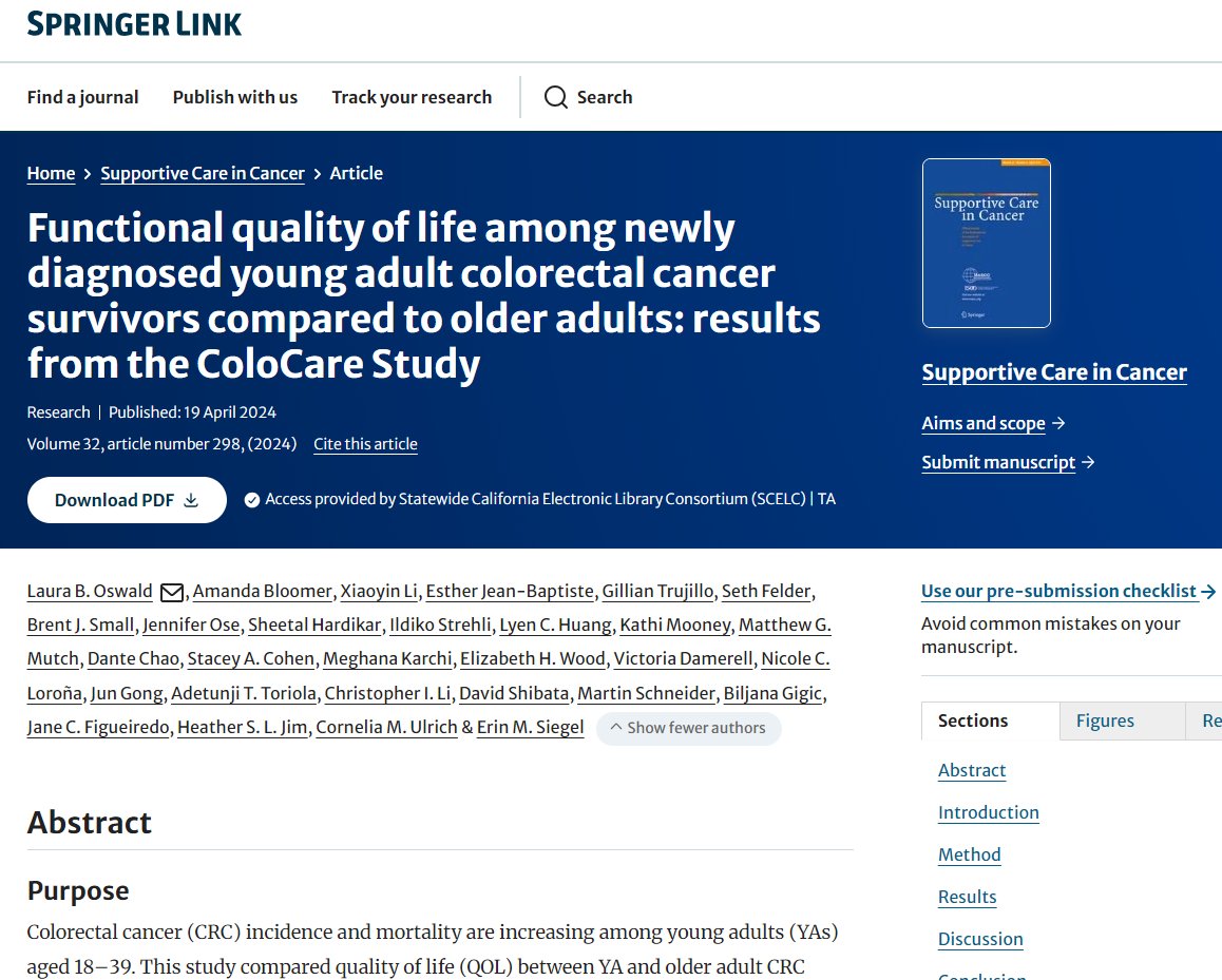 jgong15's tweet photo. Functional #QOL among newly diagnosed early-onset #colorectalcancer by Dr. Oswald et al @MoffittNews multidisciplinary collaboration as part of the #ColoCare Study
@SheetalHardikar @VickyDamerell @NicoleCLorona
@NeliMUlrich
https://t.co/1LDn03uBPw
@OncoAlert @CSCancerCenter https://t.co/HE7GG4o8lM