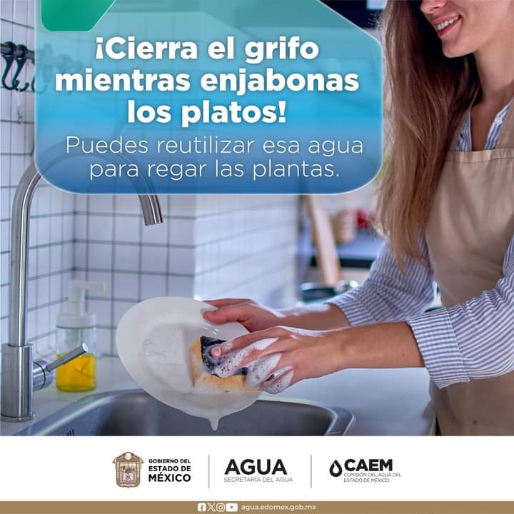 💧💦 ¡Cuida el agua desde tu hogar! Cierra el grifo mientras enjabonas los platos y reutiliza esa agua para otras tareas. Pequeños gestos que marcan la diferencia. #DerechoHumanoAlAgua