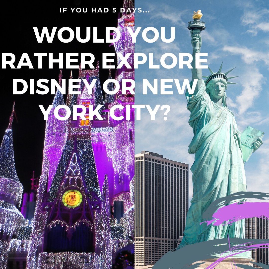 Would you rather spend five days exploring Disney or New York City? 🤔

#wouldyourather #lifechoices #decisions #explore #disney #nyc
 #realtyexecutivesarizonaterritory #liveloveplaytucaon #kellymilleraz