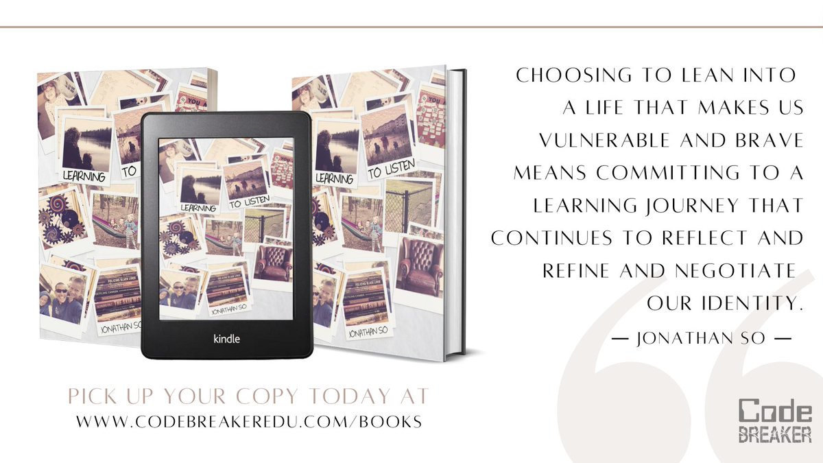 Choosing to lean into a life that makes us vulnerable and brave means committing to a learning journey that continues to reflect and refine and negotiate our identity. @MrSoclassroom's 'Learning to Listen' is available at codebreakeredu.com/books/leadersh… #CodeBreaker 📘