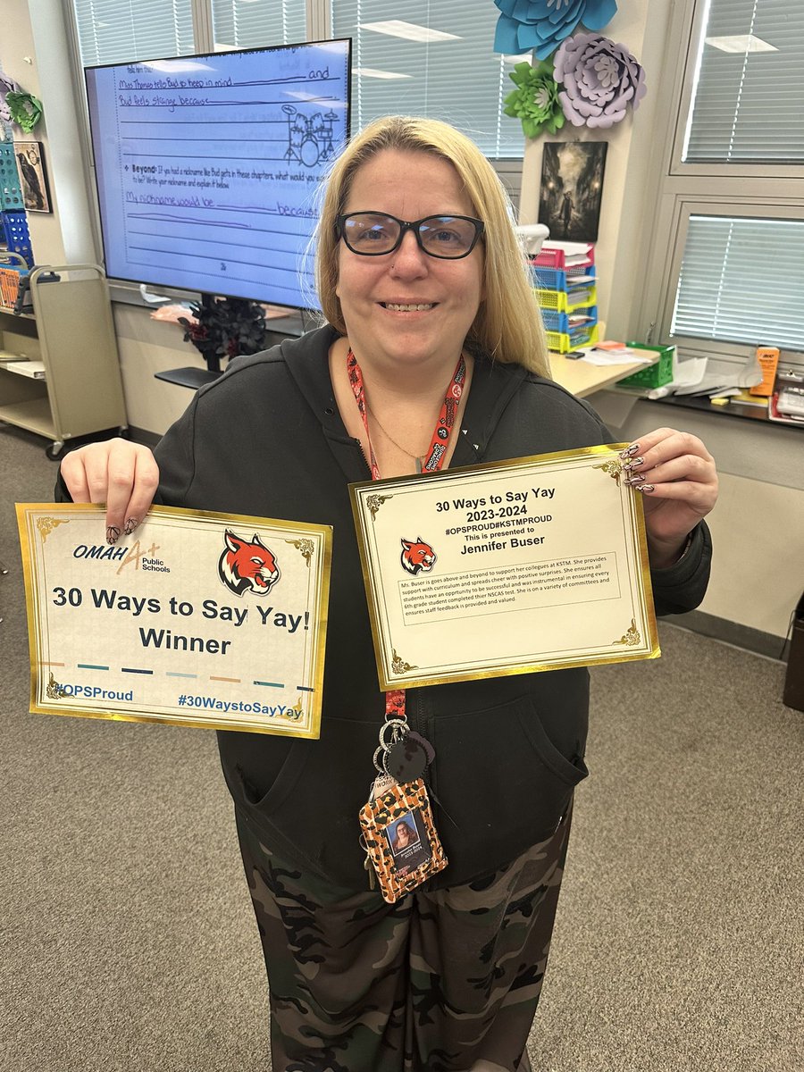 #KSTMProud of Mrs. Buser!!! She was recognized as the #30WaysToSayYay teacher of the week.   #OPSProud  We are so happy that you a part the KSTM family as you definitely make it a great place to be!!!