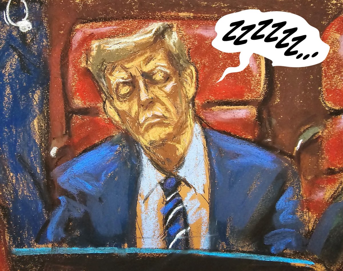 Trump appears to doze off in court in this courtroom drawing from today.
