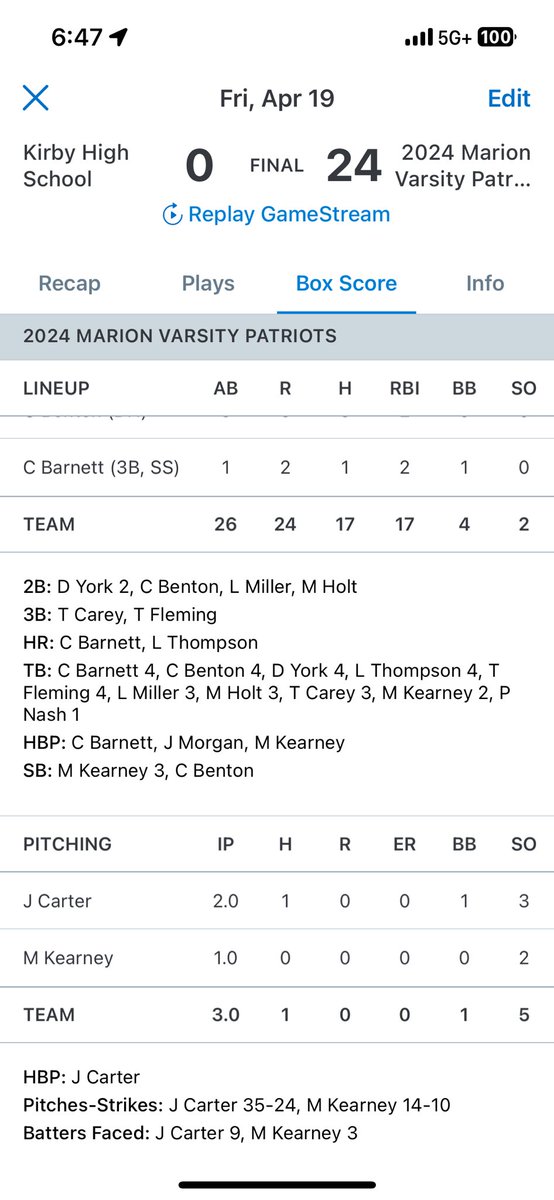 Patriots win big on Senior Night! Coleman Barnett &amp; Logan Thompson with 💣’s. 

#RepTheM