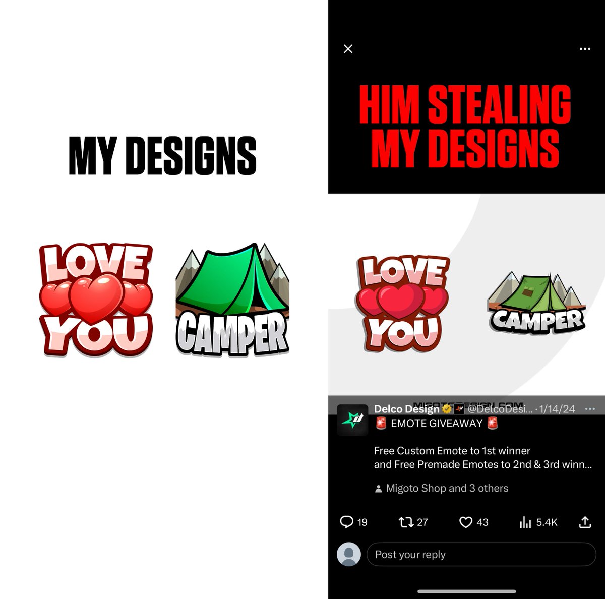 I hate doing this but i'm tired of @delcodesign stealing my work, acting as if it's his own. @DelcoGaming your 'designer' is a fraud.