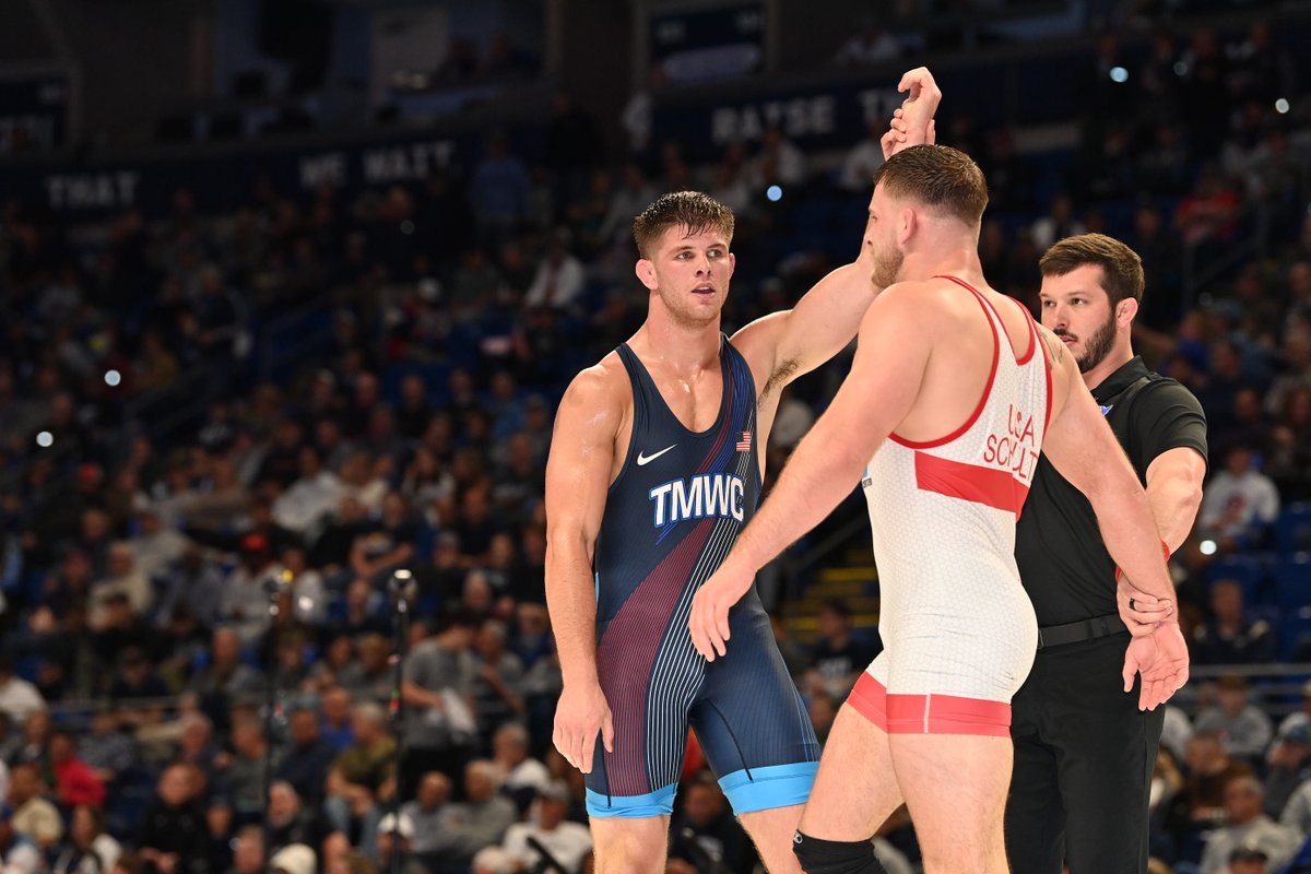 WolfpackRTC's tweet photo. Into the Challenge Tournament Final ... Isaac Trumble scores a 6-4 win over former ACC rival Jay Aiello.

Trumble was down 4-0, then scored the last three takedowns and will face Kollin Moore for a spot in tomorrow's Championship Series.

📷: @SJanickiPhoto https://t.co/s2ZDMY3AOI