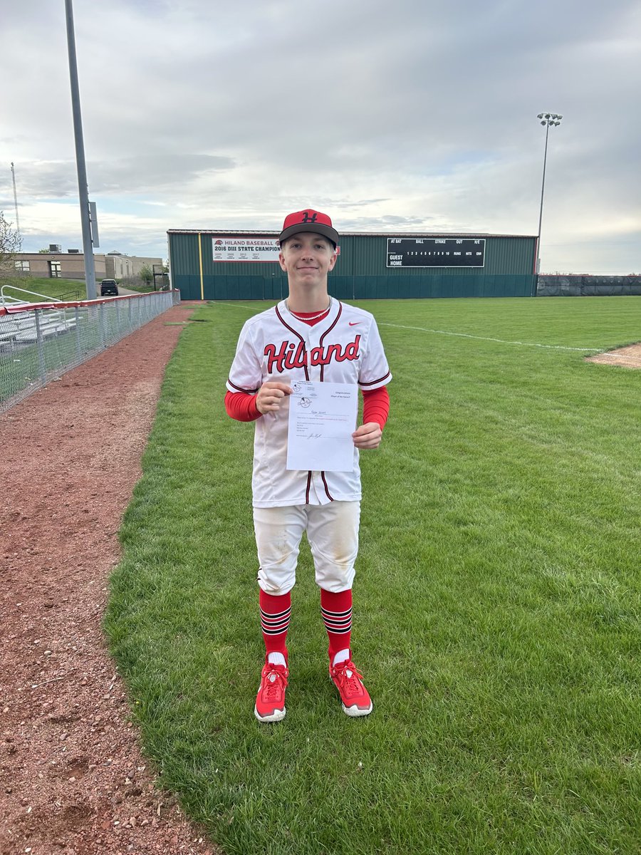 Congratulations to Kaden Kandel for being the Charm Pizza player of the game! Kandel had 3 hits at the plate while pitching 6 shutout innings to help Hiland get a convincing 10-0 victory in 6 innings over Strasburg! ⁦@HilandAthletics⁩ ⁦@HilandBaseball⁩