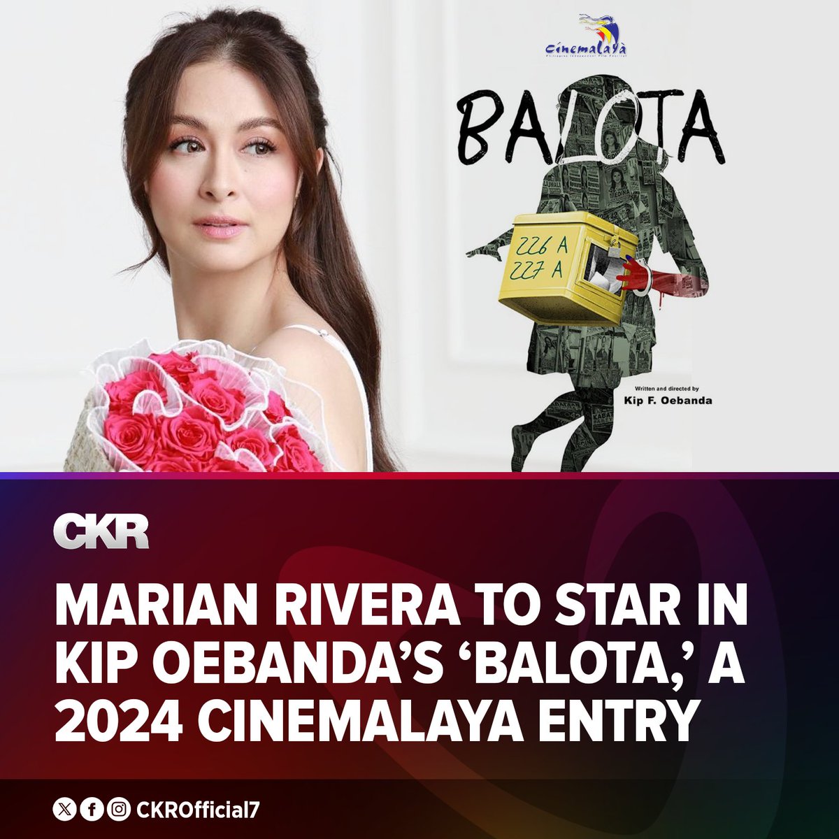 🚨 NEW MOVIE ALERT 🚨 MARIAN RIVERA TO STAR IN HER FIRST CINEMALAYA FILM, 'BALOTA' A film by Kip Oebanda (Liway, Bar Boys), 'Balota' tells the story about a land-grabbing tycoon and a former sexy male actor locked in a tight race for mayor in a small town. When violence erupts,