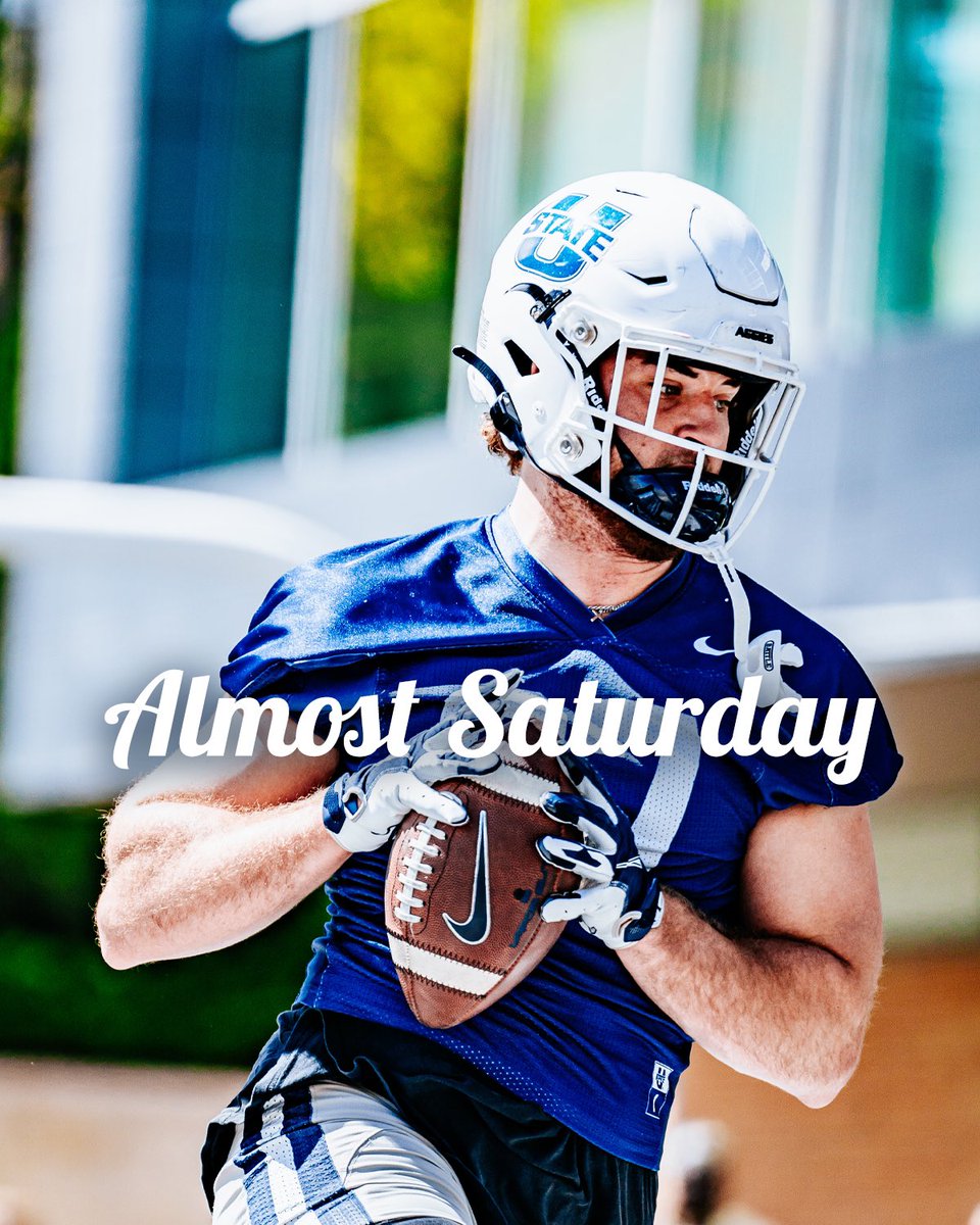 USUFootball's tweet photo. 𝓐𝓵𝓶𝓸𝓼𝓽 𝓢𝓪𝓽𝓾𝓻𝓭𝓪𝔂 

⏰ Gates will open tomorrow at noon for our last spring ball practice 
🤘 Fan opportunity to win prizes 
🏈 Kid’s Clinic at 1:30 PM (12 and under)

#AggiesAllTheWay https://t.co/Ehr1lgmcts