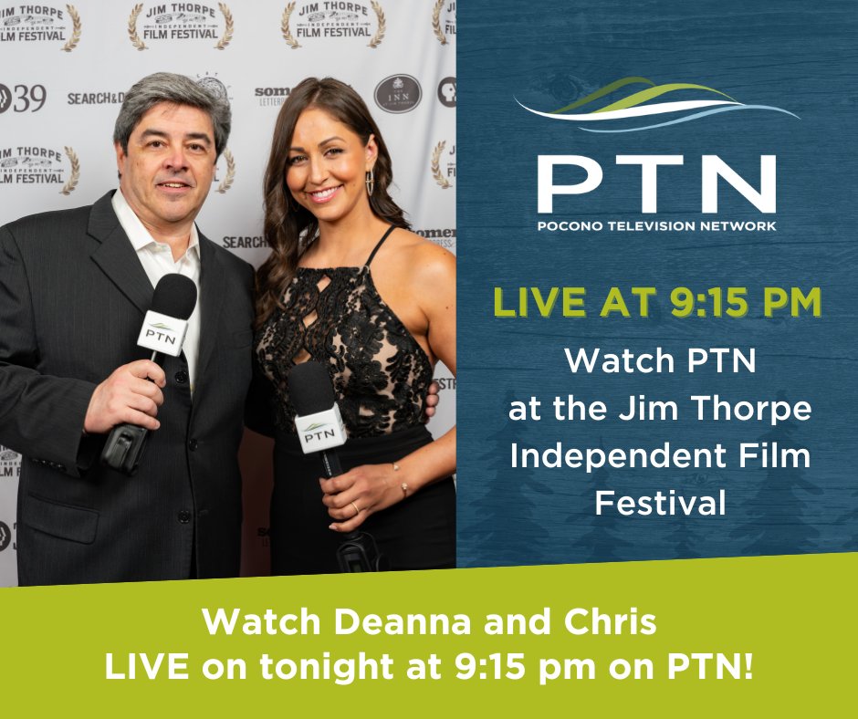 Coming up at 9:15 pm on PTN! Celebrate with Deanna and Chris from the Jim Thorpe Independent Film Festival tonight at 9:15 pm. 🎬 Watch on PTN! 👉 PoconoTelevision.com #PoconoMtns #JimThorpe #FilmFestival