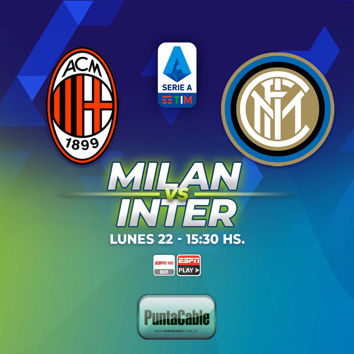 ⚽ Hoy lunes, SERIE A
MILAN VS. INTER
Lo disfrutamos por #PuntaCable a través de #ESPN e #ESPNPlay