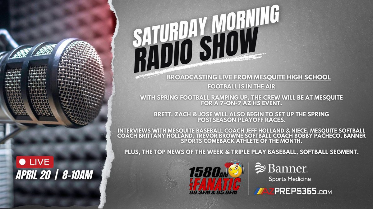 🎙️ Broadcasting live from @MesquiteAthDept 🏈 Spring Football is here 🏆 The crew sets up Spring Postseason playoff races 🗣️ Special guest interviews with coaches and players 📻 @1580TheFanatic ⏰ 4/20, 8-10AM