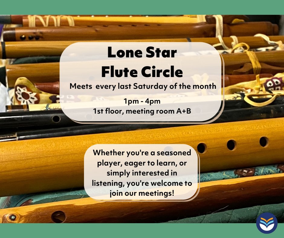 Join us next Saturday, April 27th, as the Lone Star Flute Circle returns to RRPL! Immerse yourself in the captivating sounds of native-style flutes.  Stop by and if you own a native style flute, bring it with you! All are welcome. 😊

#MyRRPL #roundrock #roundrocktx