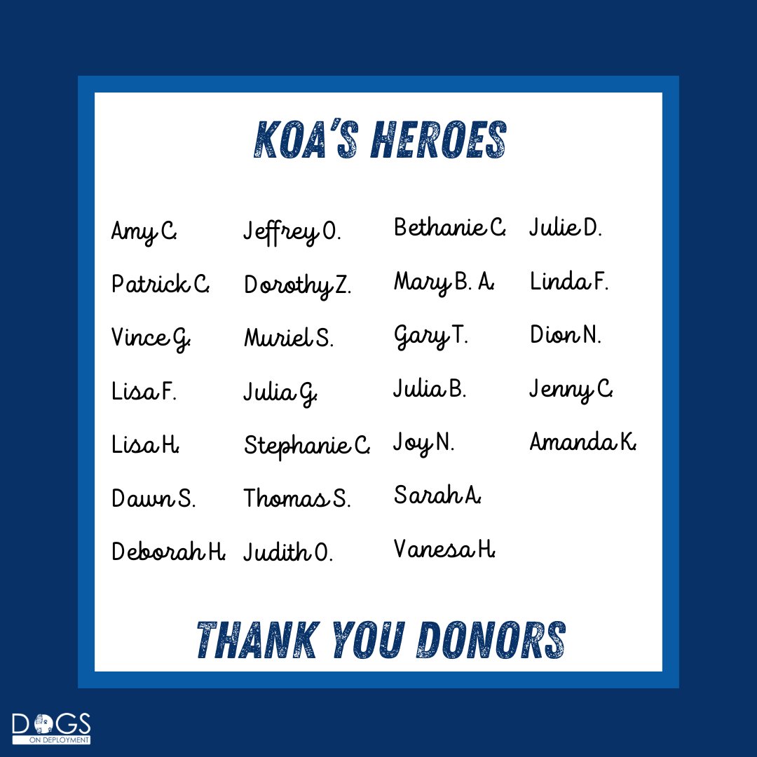 We are thrilled to announce that, thanks to the incredible generosity of our community, Koa's fundraising goal has been fully met!

We're all in this together, and Koa's story is proof. Thank you for helping military pets in need!

#DogsonDeployment #RichSetzerMemorialFund