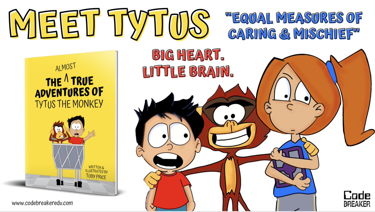 🐒We dare you to stop smiling after reading 'The Almost True Adventures of Tytus the Monkey' by @jedipadmaster. We double-dog, er, monkey, dare you! 🛒codebreakeredu.com/books/kid-coll… #CodeBreaker 🐒😁