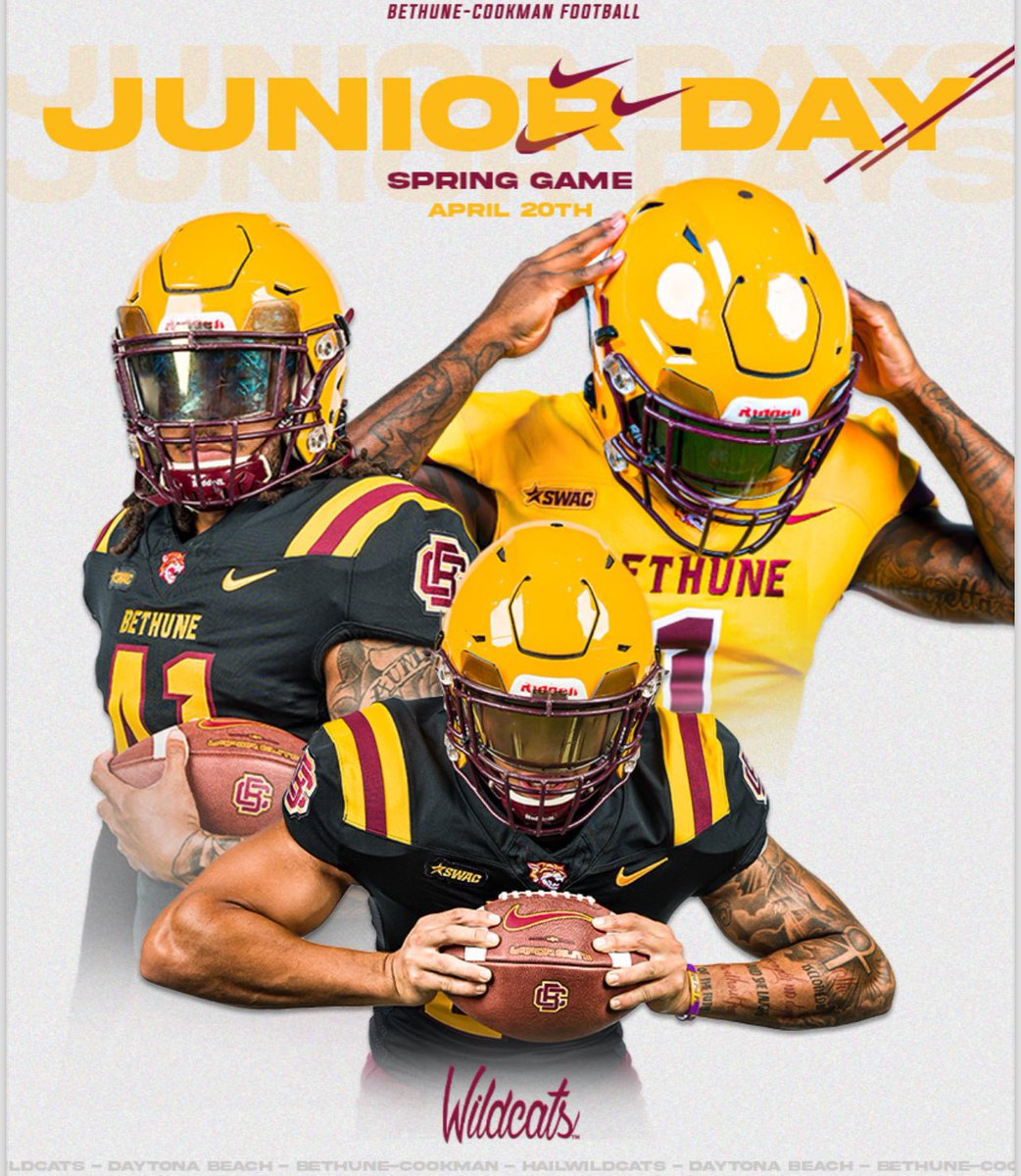 I will be at @BCUGridiron Junior Day & Spring Game tomorrow, Saturday, April 20th Junior day: 8am Spring Game: 4pm @coachmill57 @CoachGerbino @CoachWoodie @KingHouselk @CartierJ26 @PineRidgeFB @larryblustein @_CoachMunch @PrepRedzoneFL @bighitslive