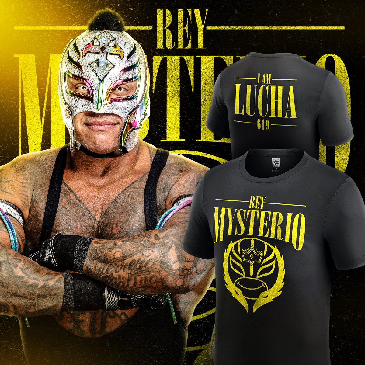 He is Lucha! Rey Mysterio has a NEW t-shirt available NOW at #WWEShop #WWE 🛒: bit.ly/4aEJy0o