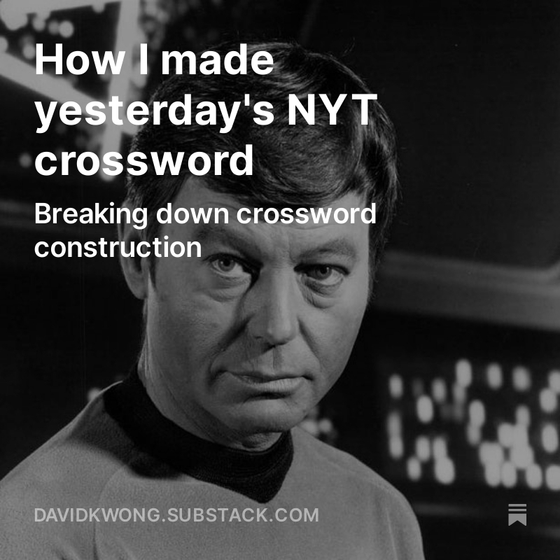 Crossword puzzle time! And in this case it's yesterday's The New York Times tricky puzzle. In this newsletter I break down all that went into its construction. The anatomy of a Thursday crossword! And I've included it for you to solve! Link in next post.