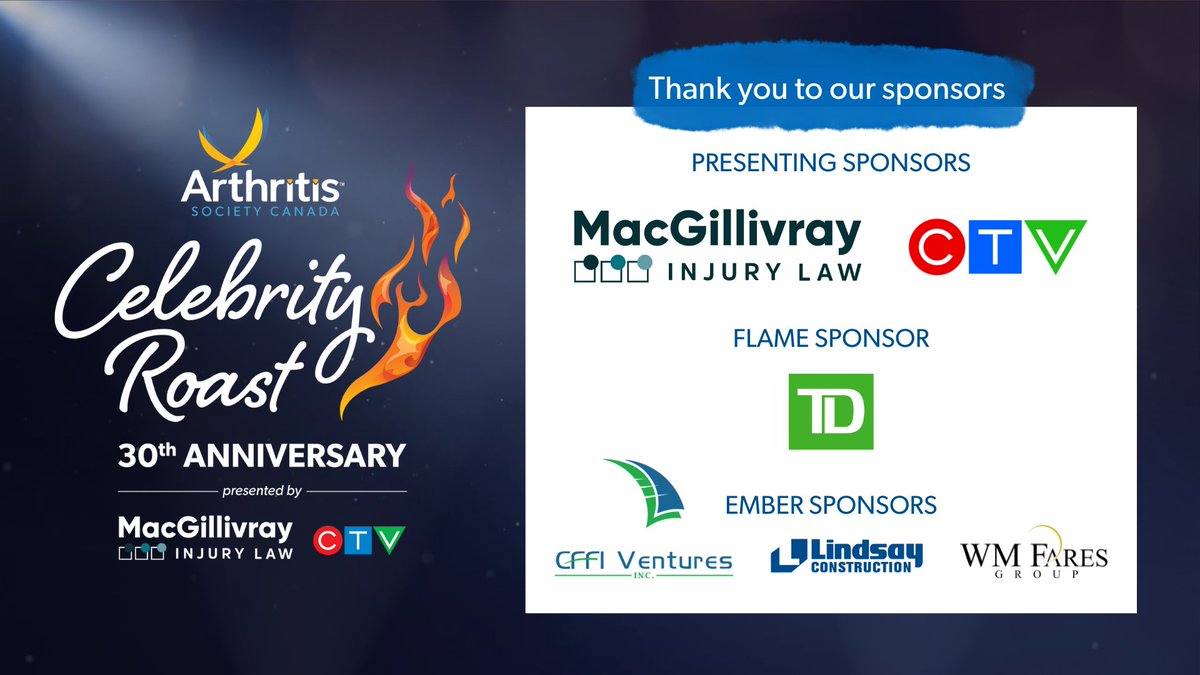 Thank you to our incredible sponsors, especially presenting sponsors MacGillivray Law and CTV, for helping bring our 30th Anniversary Celebrity Roast vision to life and for championing healthier communities in Atlantic Canada. @CTVAtlantic @TD_Canada @LindsayConstruc