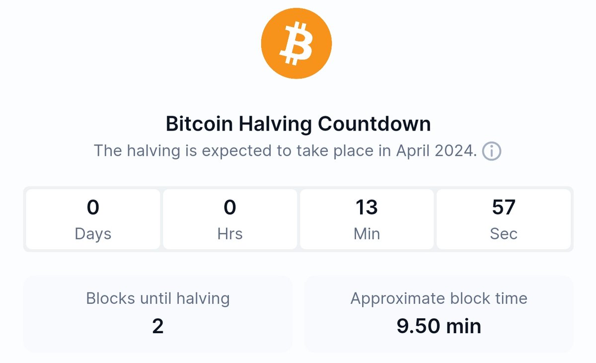2 Blocks until halving to 3.125 Excited #BITCOIN #BitcoinHalving2024