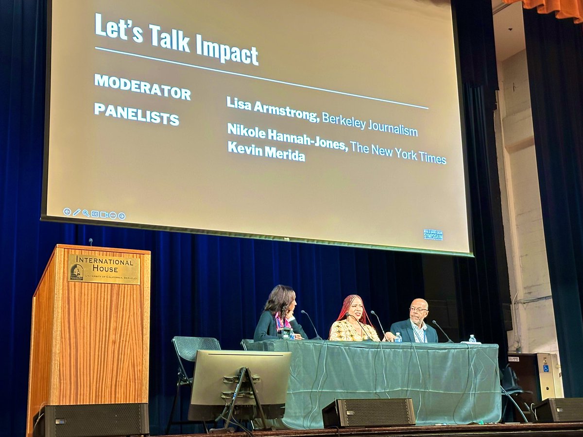 Our founder, @nhannahjones, speaking on the Let’s Talk Impact panel at the @ucbsoj #LoganSymposium on Investigative Reporting .