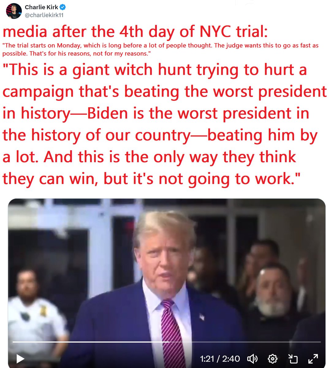 🇺🇸❤️PATRIOT FOLLOW TRAIN❤️🇺🇸 🇺🇸❤️HAPPY RED FRIDAY EVENING !❤️🇺🇸 🇺🇸❤️DROP YOUR HANDLES ❤️🇺🇸 🇺🇸❤️FOLLOW OTHER PATRIOTS❤️🇺🇸 🔥❤️LIKE & RETWEET IFBAP❤️🔥 🇺🇸❤️PRAY FOR TRUMP❤️🇺🇸 JUST IN—Donald Trump speaks to the media after the 4th day of NYC trial: 'The trial starts on