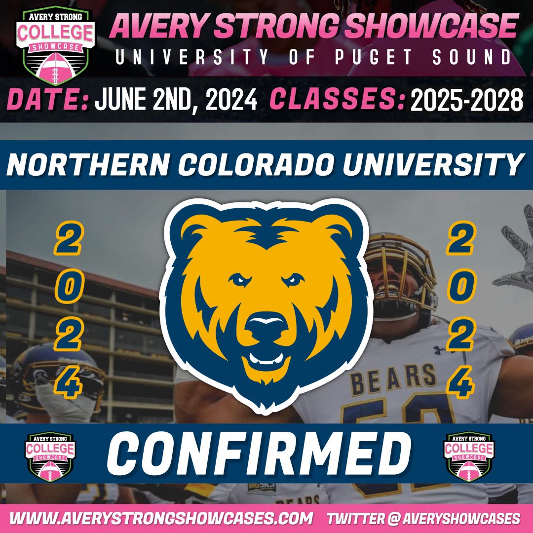 Excited to announce Northern Colorado University will be attending our Showcase on Sunday, June 2nd ‼️📈 Get Signed Up Today ! It’s going DOWN 🔜 at University of Puget Sound 🏈 averystrongshowcases.com