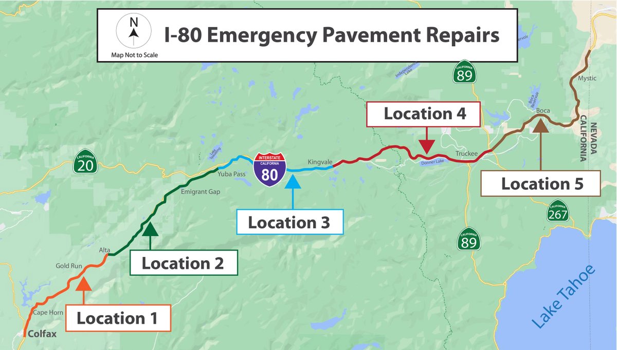 #TrafficAlert Emergency pavement repairs along I-80 picking up where they left off last year. Click the link for more information on next week's schedule conta.cc/3xD2ZI8 @PlacerCA @NevadaCountyCA @CHP_Truckee @CHPGoldRun @CHPAuburn @nevadadotreno