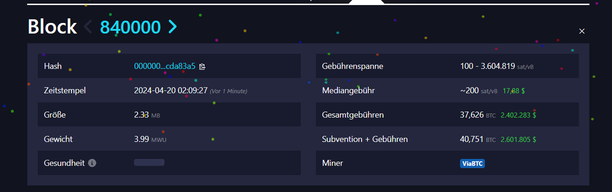 Einfach 37,6 BTC Gebühren in diesem Block 840.000. #BitcoinHalving2024 #bitcoins