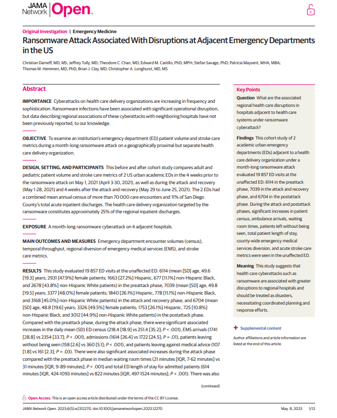 This work supports the conclusion of last year's @JAMANetworkOpen study which suggested that 𝐫𝐚𝐧𝐬𝐨𝐦𝐰𝐚𝐫𝐞 𝐚𝐭𝐭𝐚𝐜𝐤𝐬 𝐬𝐡𝐨𝐮𝐥𝐝 𝐛𝐞 𝐭𝐫𝐞𝐚𝐭𝐞𝐝 𝐚𝐬 𝐫𝐞𝐠𝐢𝐨𝐧𝐚𝐥 𝐝𝐢𝐬𝐚𝐬𝐭𝐞𝐫𝐬 (4/5) jamanetwork.com/journals/jaman…