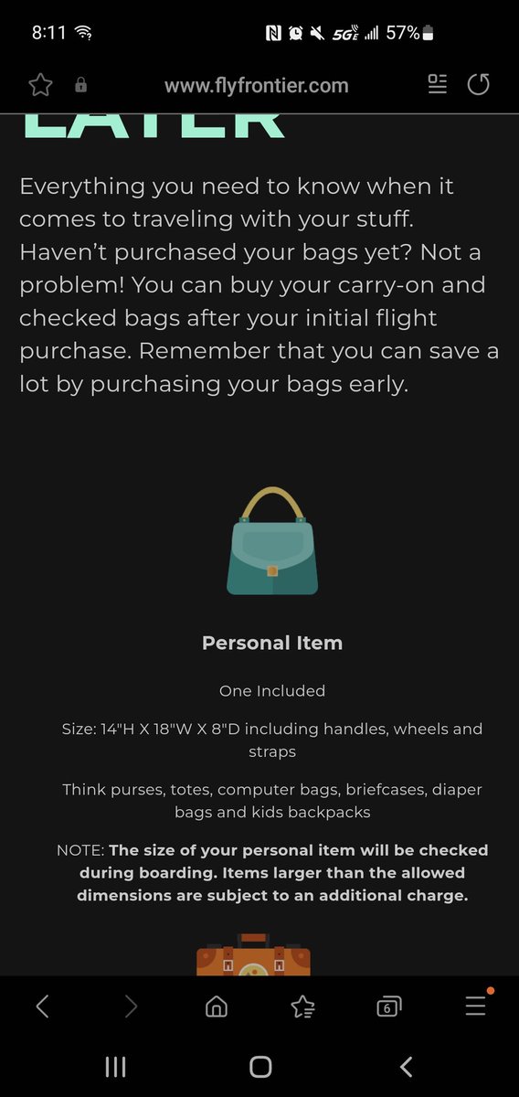So @FlyFrontier told me my bag wasn't the right size, yet it fit in the Spirit sizer (which is supposed to be the same size) without issues. Never flying Frontier again. They refused to look at the dimensions of the bag, screenshots from the site etc. Smh.
