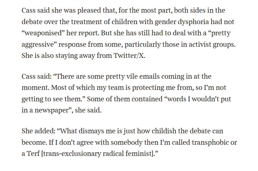 FAO the both-sides-toxic-debate people - the insults she quotes are unilateral. And the misinformation she cites as a concern, ditto.