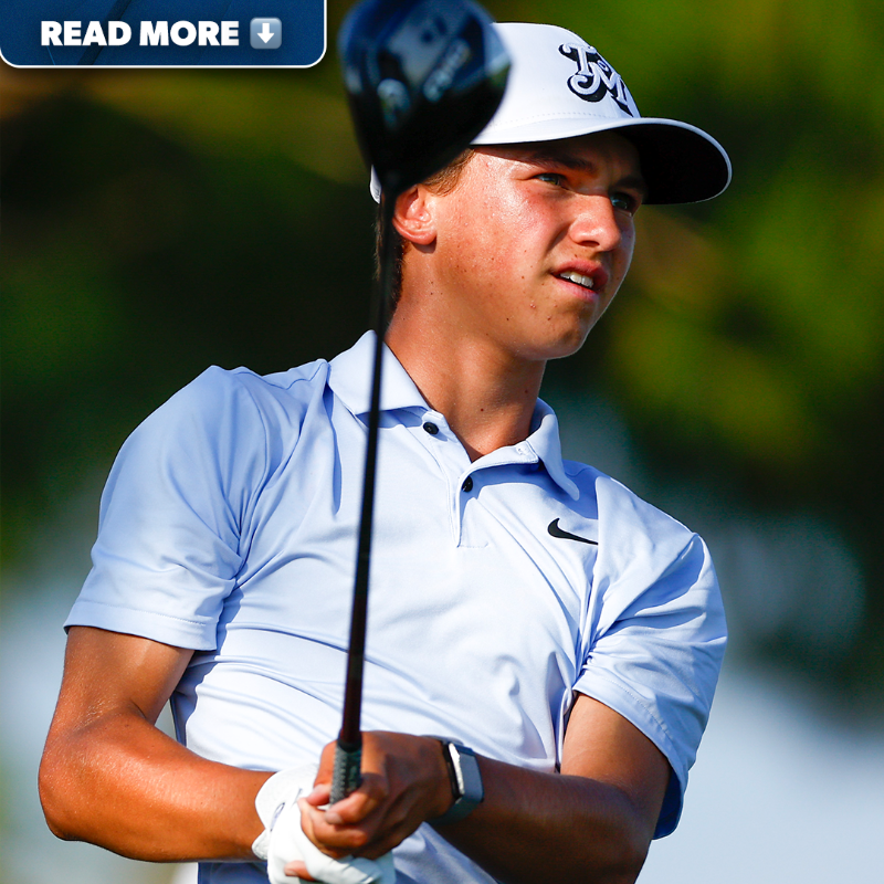 PGATOUR's tweet photo. He’s … how old?! 🤯

15-year-old Miles Russell shoots 66 on Friday to become the youngest player to make the cut on @KornFerryTour.