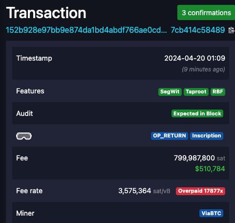 BREAKING: SOMEONE JUST PAID A $510,784 FEE FOR A SINGLE TRANSACTION ON BITCOIN