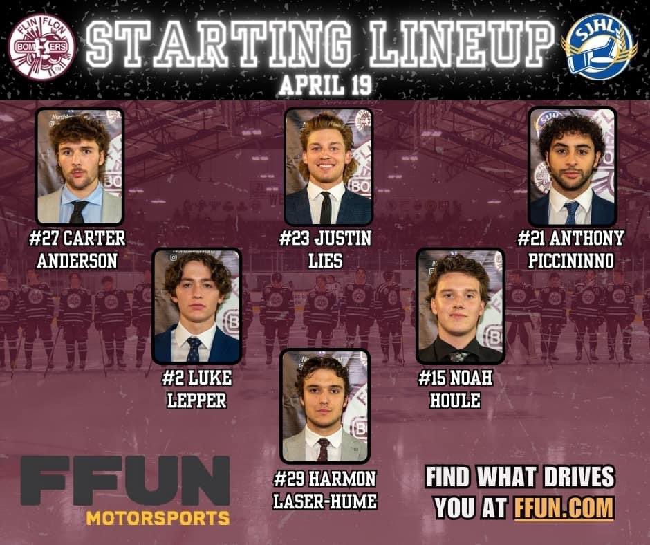 The starting lineup for Game 1 of the Canterra Seeds Cup! Brought to you by FFUN Motor Sports #SJHL #FlinFlonBombers