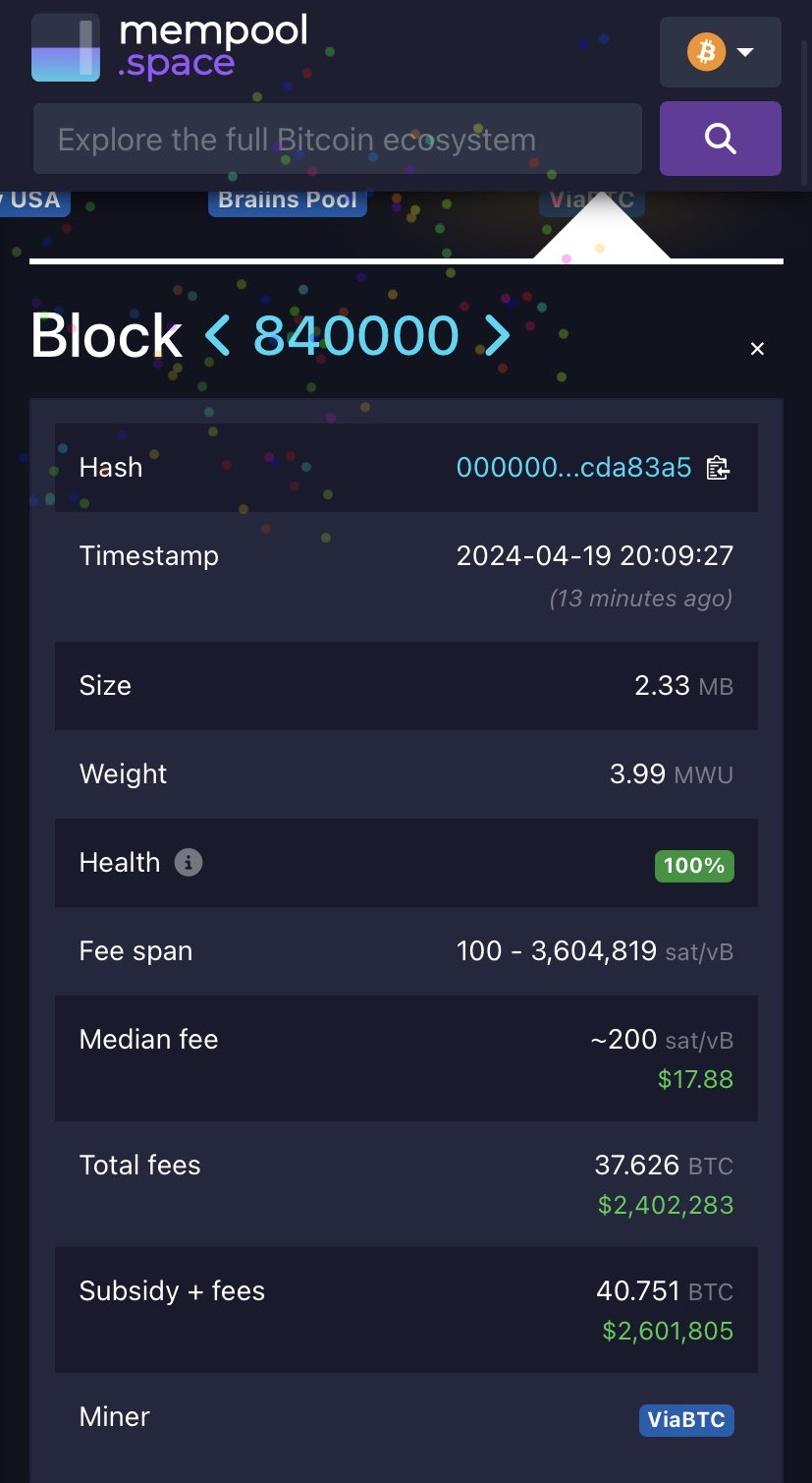 Block 840,000: (Source: mempool.space)