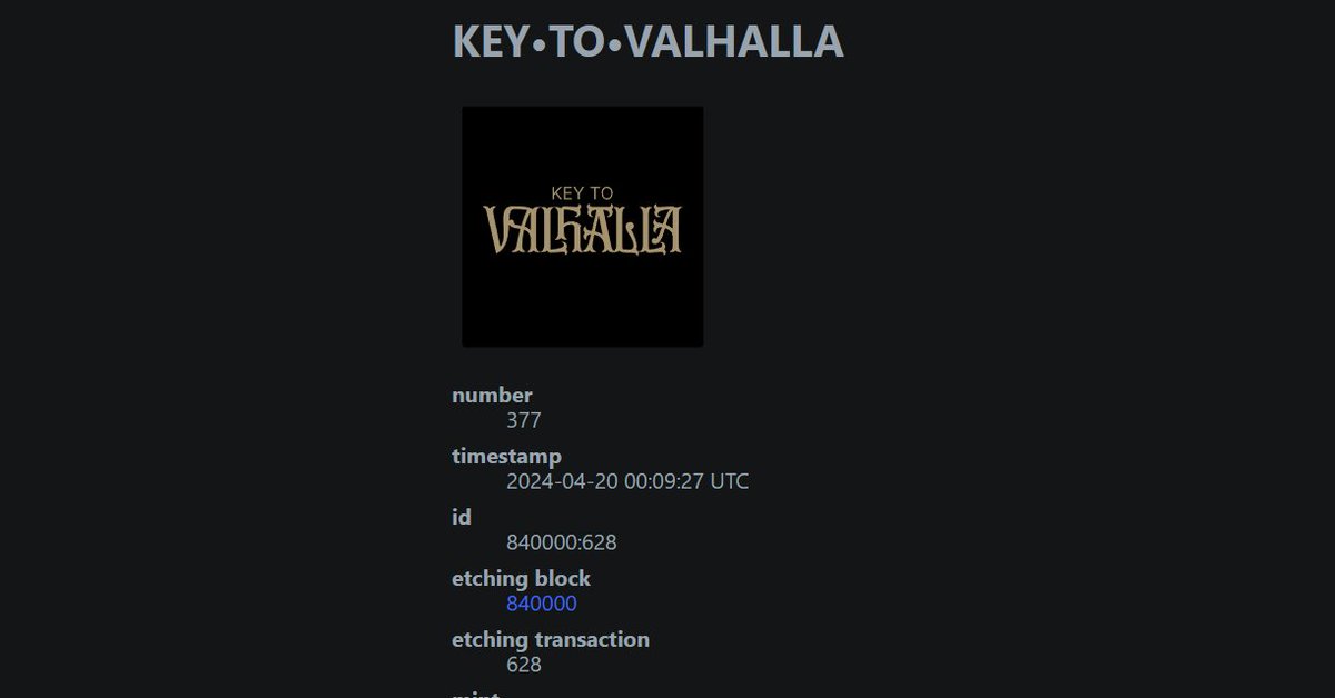 Magic_Runes's tweet photo. the KEY TO VALHALLA #RUNE was included in block 840,000 !!!
📍You can come mint that or any other popular RUNES tokens at https://t.co/12oVT3J8az