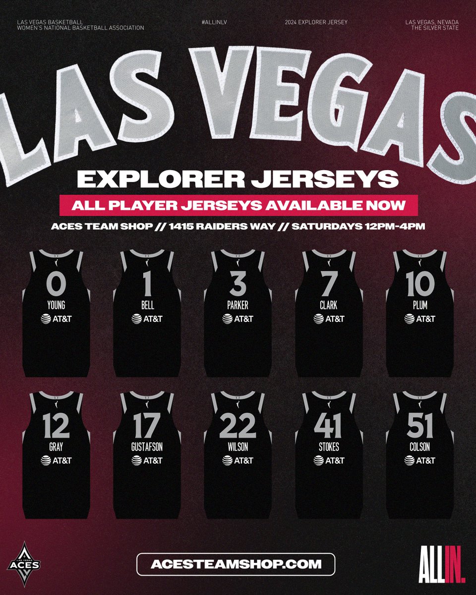 See you at the Team Shop! ♠️ Explorer jerseys for the active roster are available starting TOMORROW at the Team Shop at Aces HQ from 12PM-4PM!