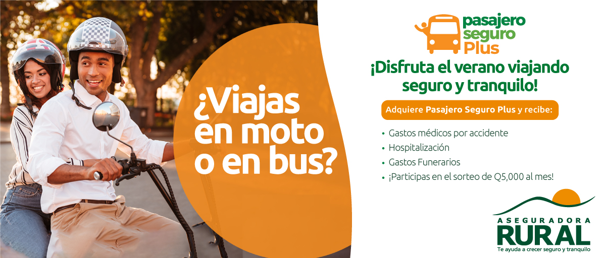 ¿Planeaste un viaje en moto o bus? 🏍️🚌 #PasajeroSeguroPlus de #AseguradoraRural es el #seguro ideal para ti. ✅Más información al WhatsApp: 2338-9999 o al correo: servicio.cliente@aseguradorarural.com.gt