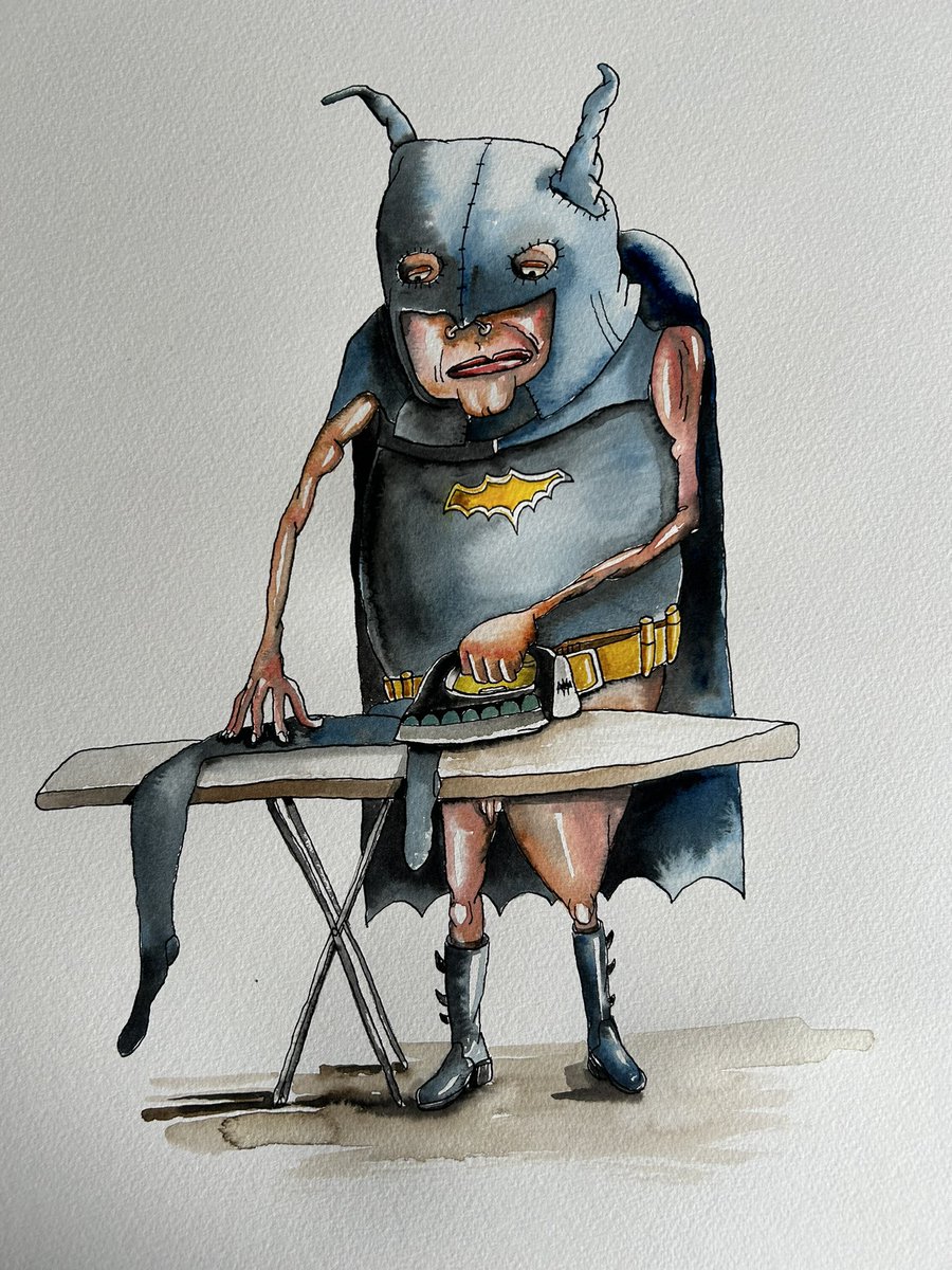 JamesMoir10's tweet photo. Batman ironing his pants with the bat iron. https://t.co/xPnlNwQSV0