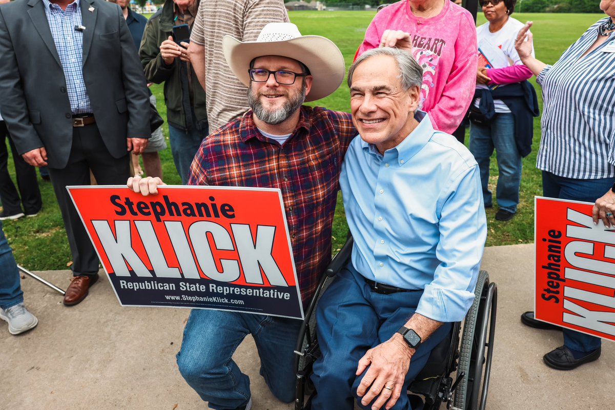 Proud to be with Rep. @StephanieKlick this afternoon in Watagua to support her re-election to House District 91. Stephanie will continue to help me deliver conservative wins for all Texans. Make sure you go out and vote for Rep. Klick in the May runoff election.