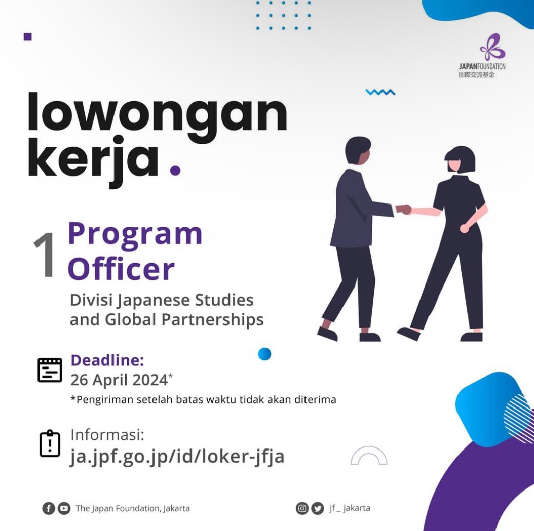 #LokerPam - The Japan Foundation - Program Officer - Jakarta - ja.jpf.go.jp/id/loker-jfja