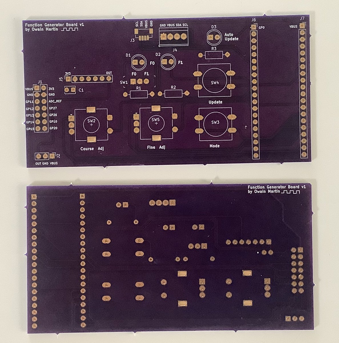 My PCB and parts arrived for my AD9833/Pi Pico signal generator. Includes my first surface mount component….which I successfully soldered in place. I’m really happy with the end result. Uses my own micropython code.